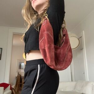 Coach Suede Shoulder Bag in Burgundy